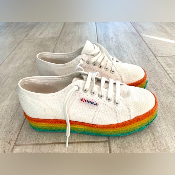 Superga 2790 White and Rainbow Platform Sneakers Women's 8 US or 39EU - Picture 3 of 8
